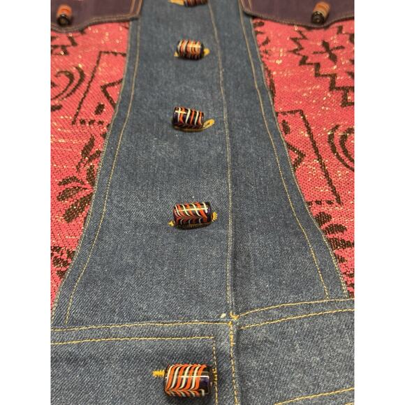 Indigo Moon Denim Chambray Medium Coat Pink Aztec Accent Purple Trim Embellish - Picture 6 of 13